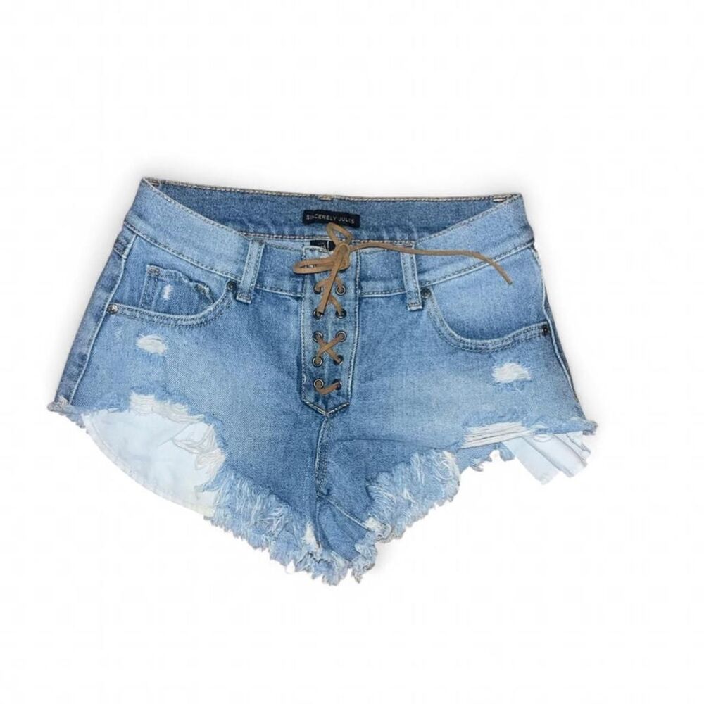 Sincerely Jules Woman's Lace Up Stretch Jean Denim Shorts SZ 1